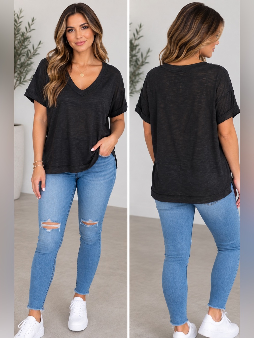André by Unit - V Neck Tee - Black